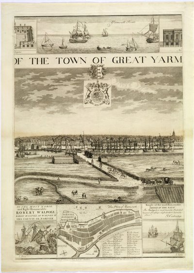 المنظر الغربي لمدينة يارموث العظيم في نورفولك ، منقوش بواسطة جون هاريس (fl.1686-1740) (انظر أيضًا 241066،241068) بواسطة J. Corbridge